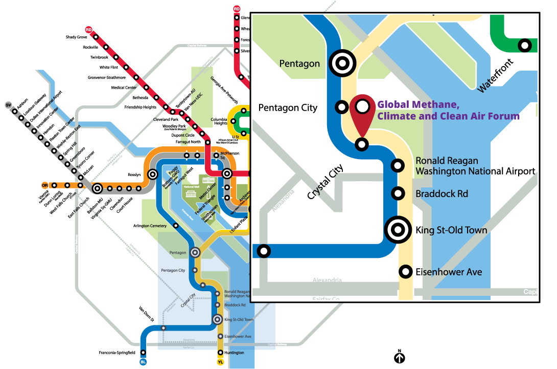 Map of DC Metro lines around the Marriott hotel