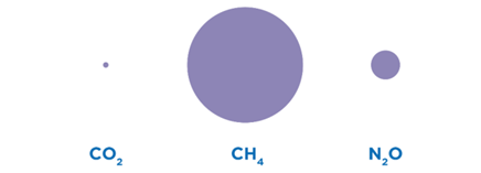 Methane Emissions in the Waste Sector Compared to CO2 and N2O, 2018